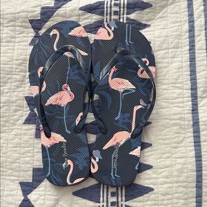 Vera Bradley Navy and Pink Flamingo Flip Flops